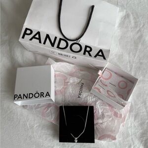 Pandora Double Heart Pendant Sparkling Collier Necklace